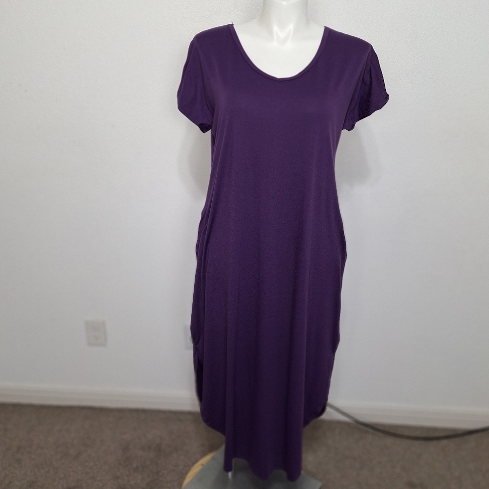 Match Purple Bohemian Retro Scoop Neck Short Sleeve Maxi Shirt Dress Size L